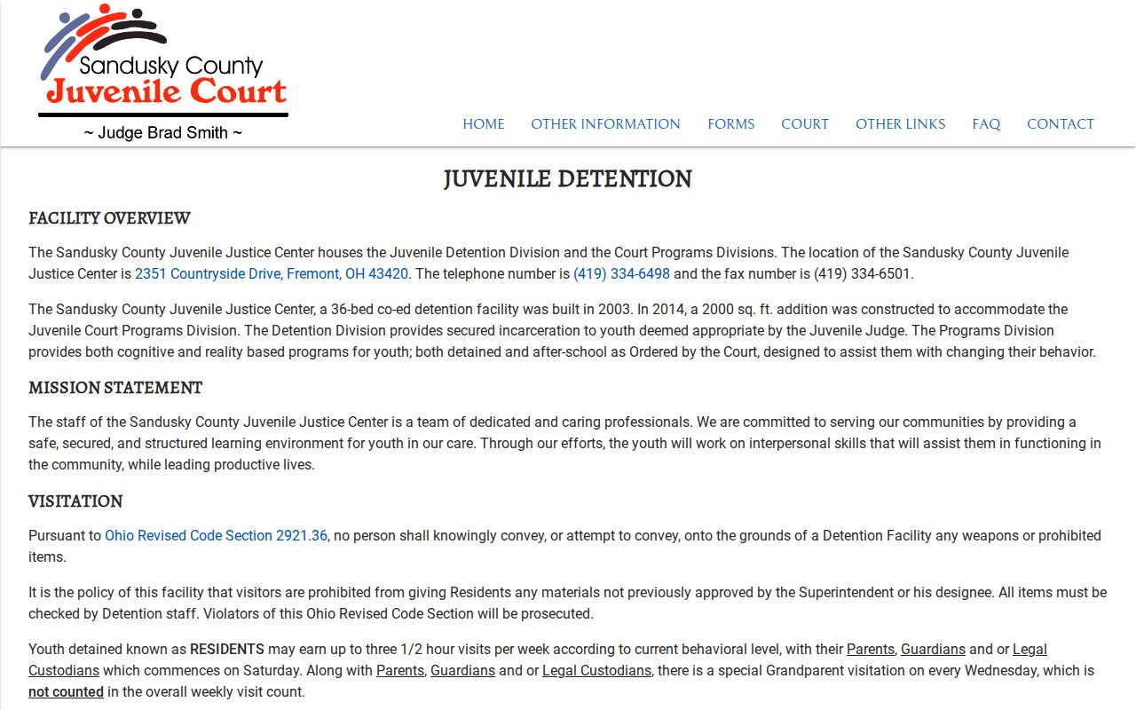 Sandusky County Juvenile Justice Center authorized release information source